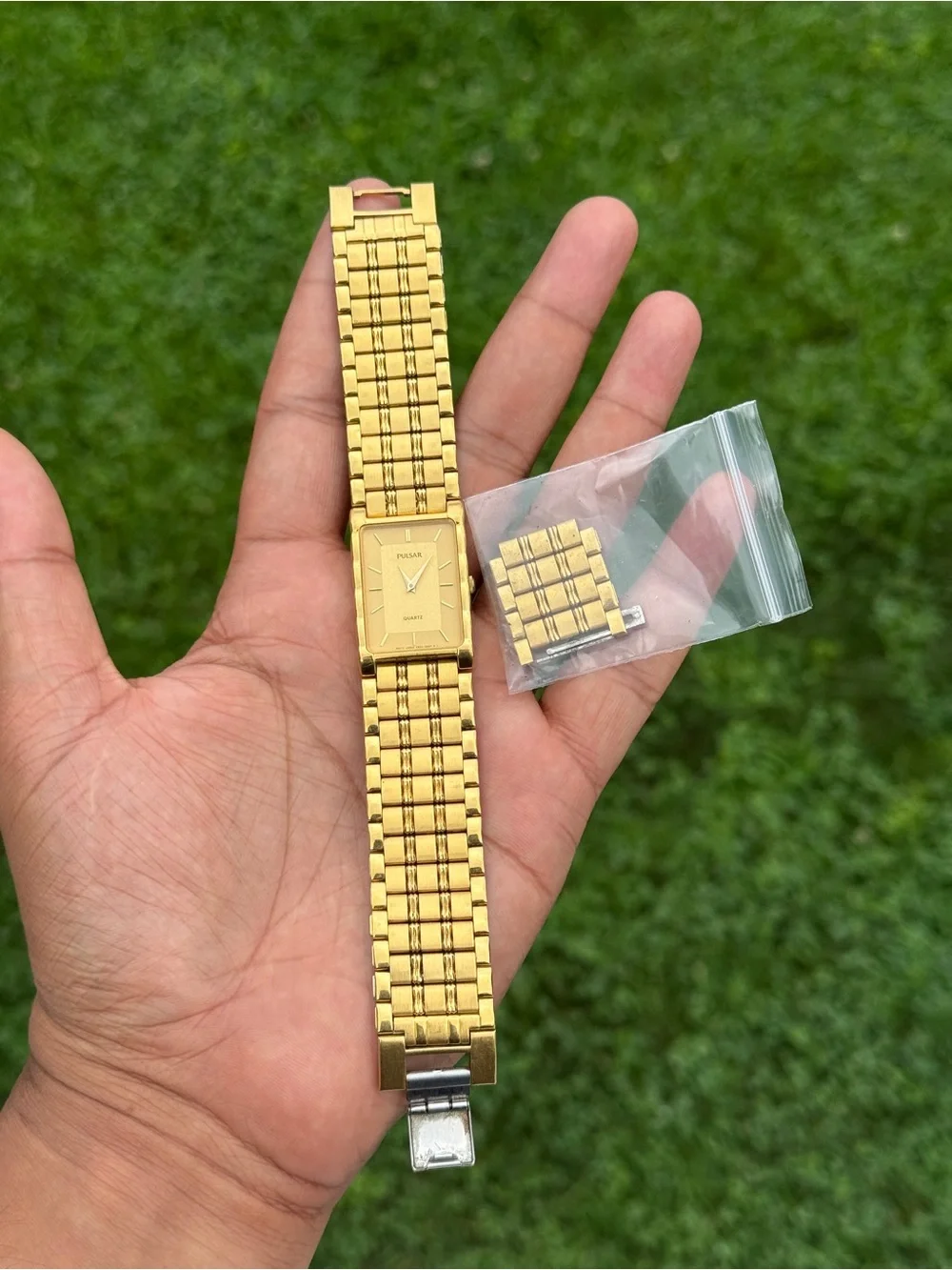 Pulsar vintage men’s  Gold-Tone tank Rectangular Bracelet Watch